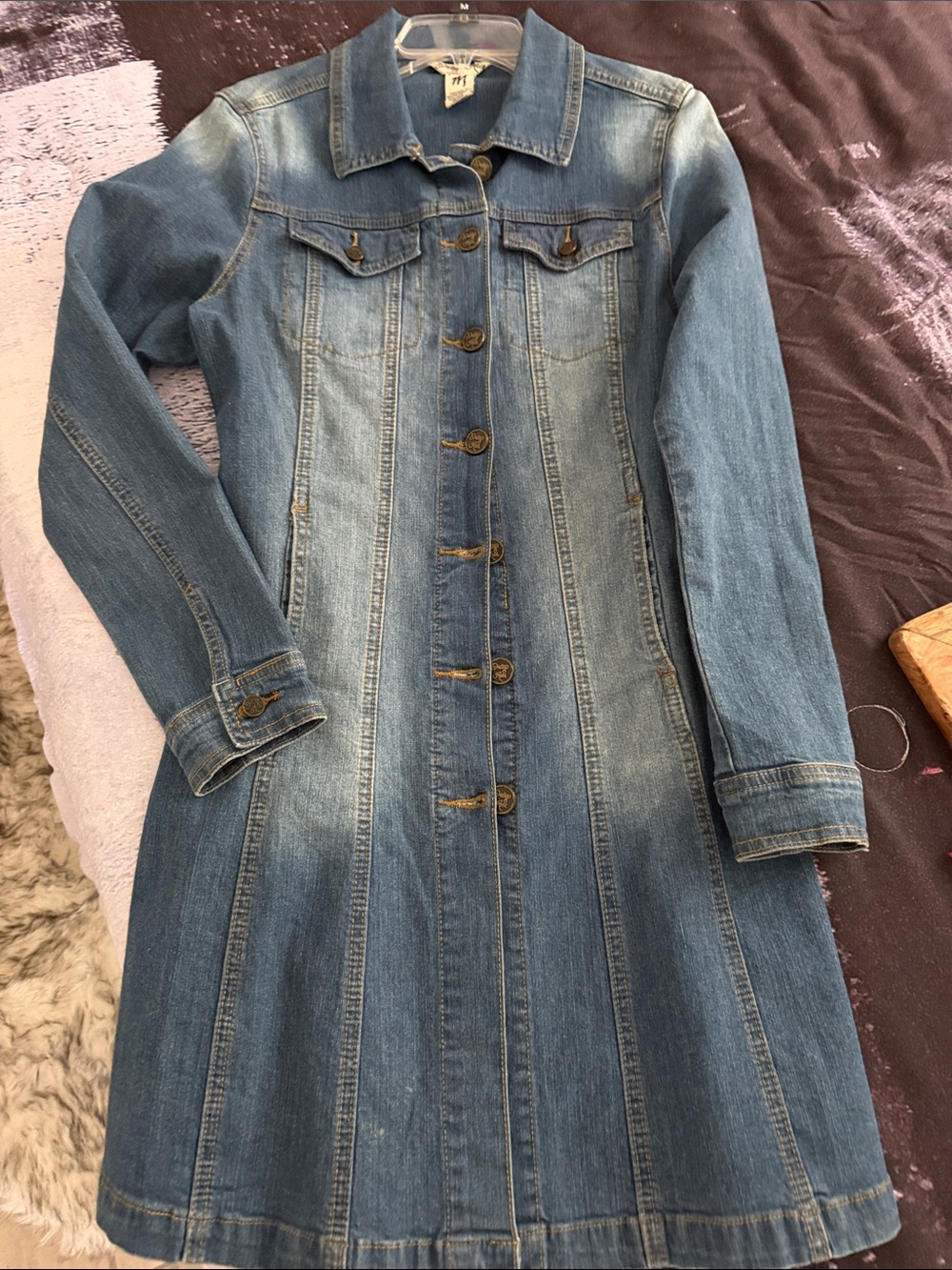 Indigo Rein Blue Denim Longline Button-Front Dress